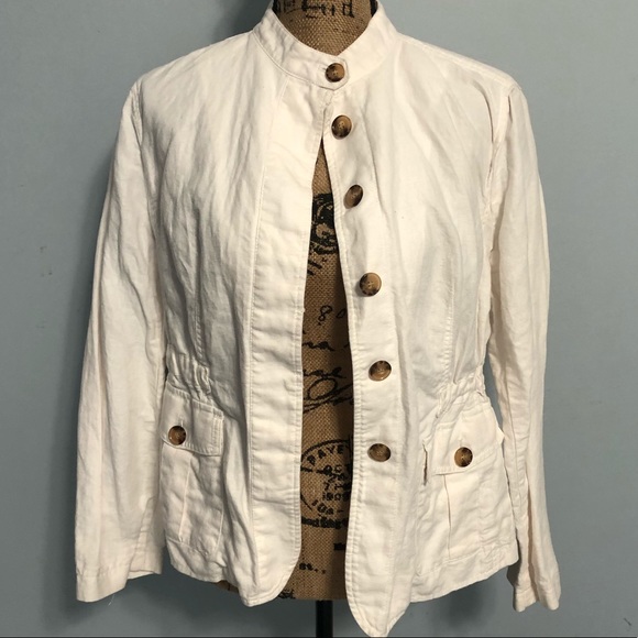 EUC! Talbots White Linen Jacket Size Large Petite - Picture 2 of 13